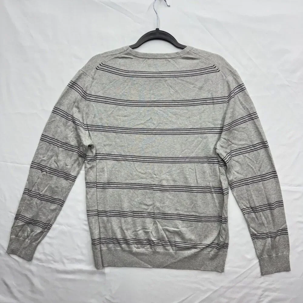 Banana Republic Men Large Grey Striped Silk Cotton Cashmere Lux Pullover Sweater